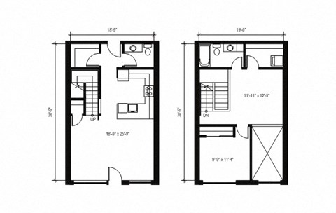 Floor plan for 1 bed, 1.5 baths, 1114 sqft